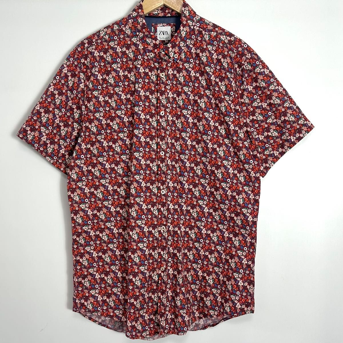 送関込み★ZARA/ザラ★半袖ジャカードシャツ/フラワー柄シャツ ZARA ザラ 半袖 総柄 花柄シャツ レッド L|Yahoo!フリマ(旧