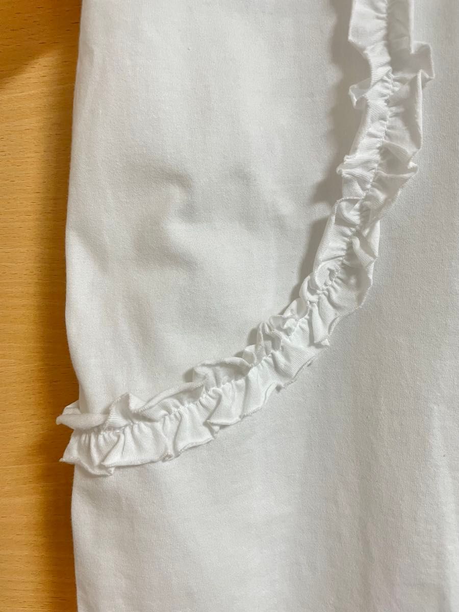 レディース　フリルデザイン　半袖　Tシャツ　ホワイト綿　100% M