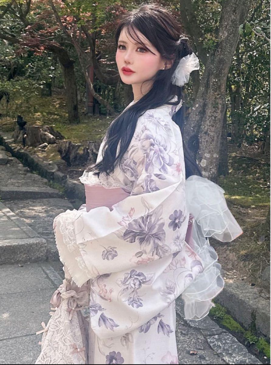 3点セット2Way花柄セパレート浴衣 ワンピース 3点セット 2Way花柄セパレート浴衣 ワンピース 二部式 兵児帯