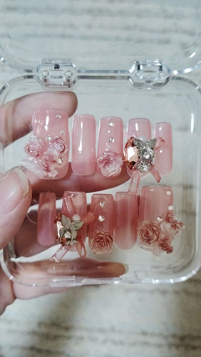 ネイルチップ 10本セット ピンク リボン バラ 華やか