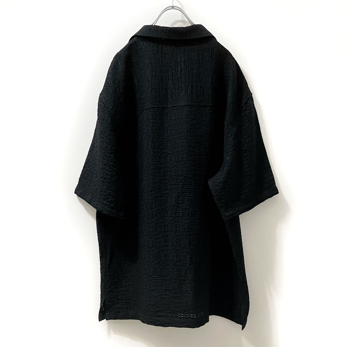 国内発送★ZARA★オープン テクスチャー*半袖シャツ ZARA ザラ 半袖シャツ オープンカラー ブラック 黒 Lサイズ