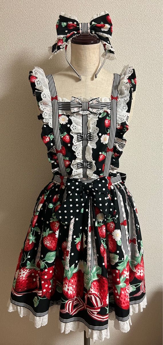 angelic pretty 摘みたていちごエプロン風スカート 3点セット 新品 アンジェリックプリティ 摘みたていちご エプロン風スカート