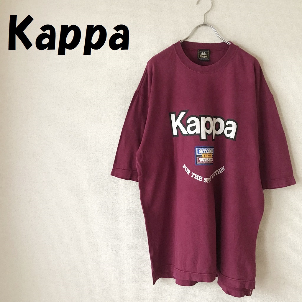 【人気】Kappa/カッパ ビッグロゴ 半袖Tシャツ パープルｘホワイト サイズL/6443_画像1