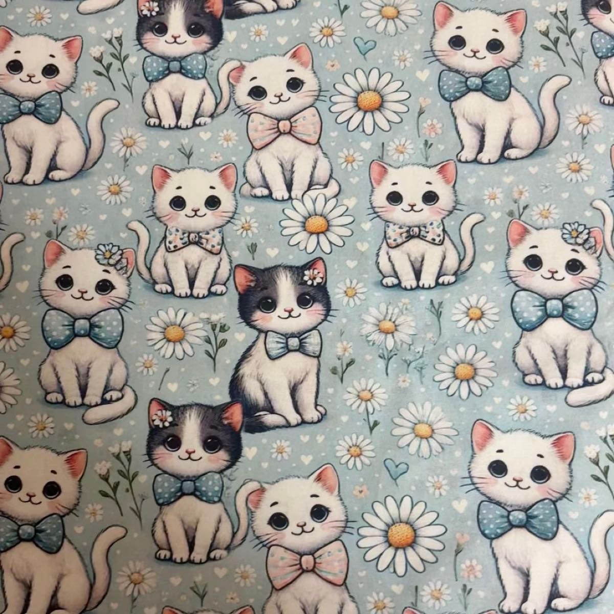 長さ100cm*110cm(幅)春夏新柄 可愛い猫 夏菊花柄コットン生地プリントハンドメイド用 シーチングハギレ生地
