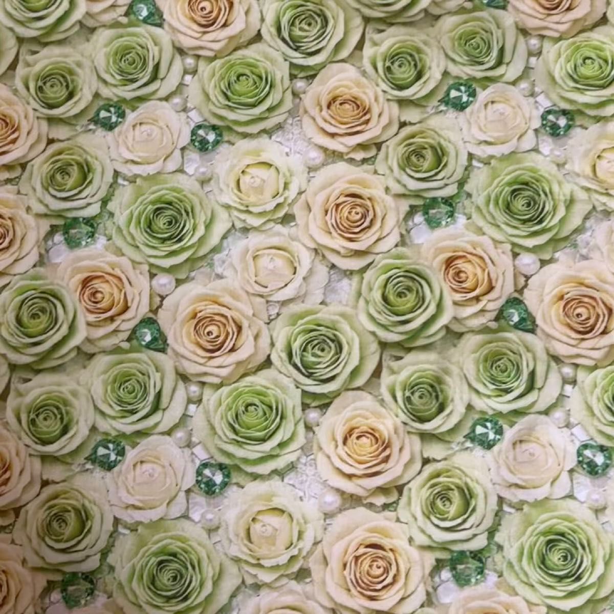 長さ100cm*110cm(幅)夏新柄 黄緑色薔薇花柄パールハートラインストーン 100%コットンプリント生地シーチングハギレ生地