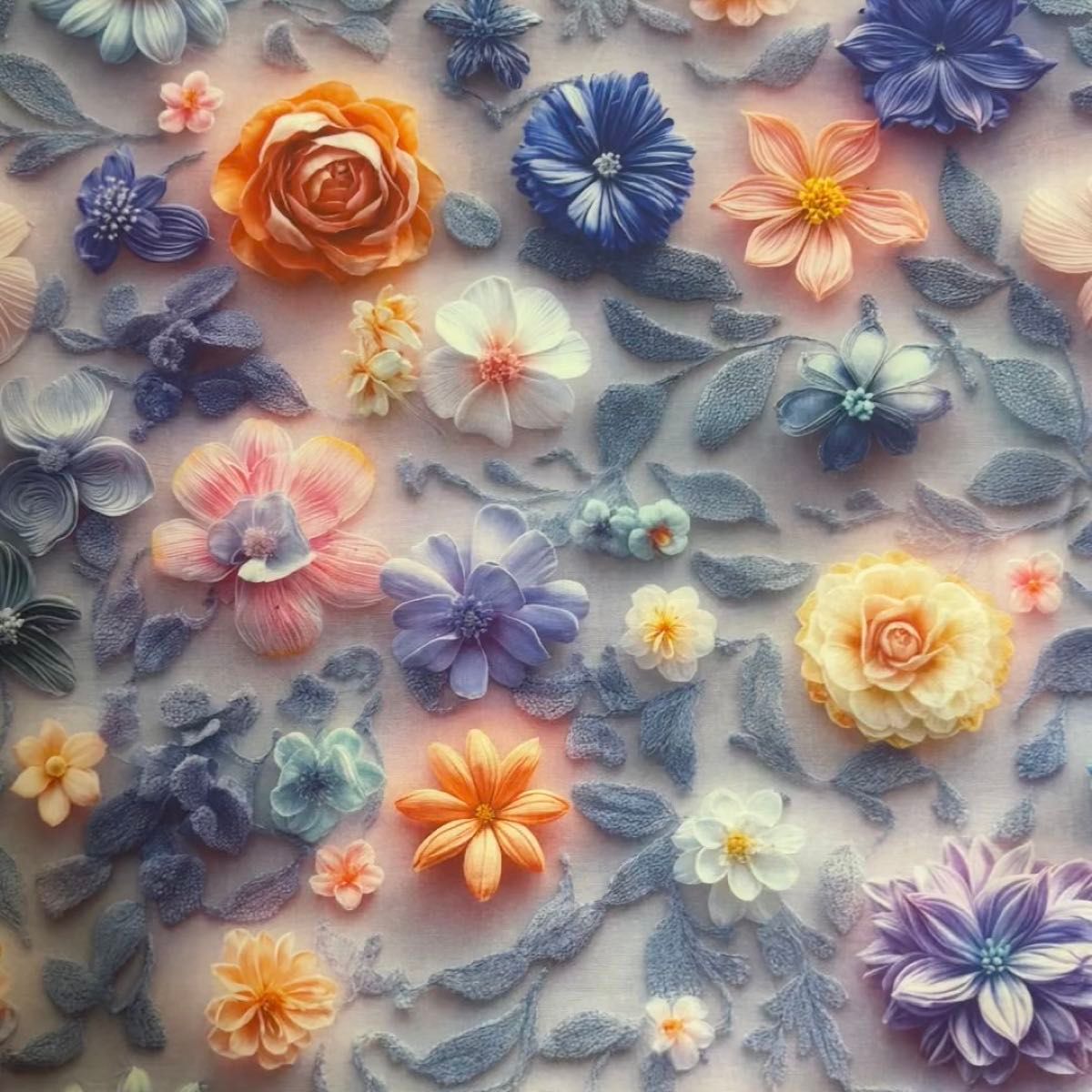 長さ100cm*110cm(幅) 新柄 3D立体感薔薇菊花柄コットン生地プリント生地ハンドメイド用 シーチングハギレ生地