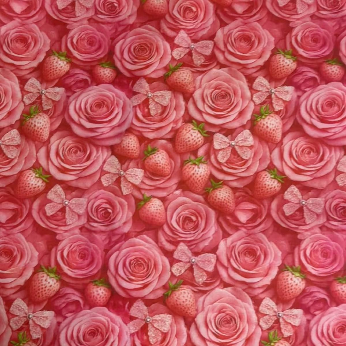 長さ100cm*110cm(幅)秋新柄 赤ピンクいちご薔薇バラ花柄 植物コットンプリント生地シーチングハギレ生地