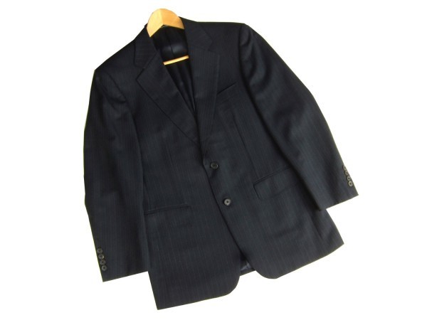 美品*Aquascutum アクアスキュータム*黒系*メンズ*2釦*ウール100％*テーラードシングルジャケット*92A5*L相当*春秋冬