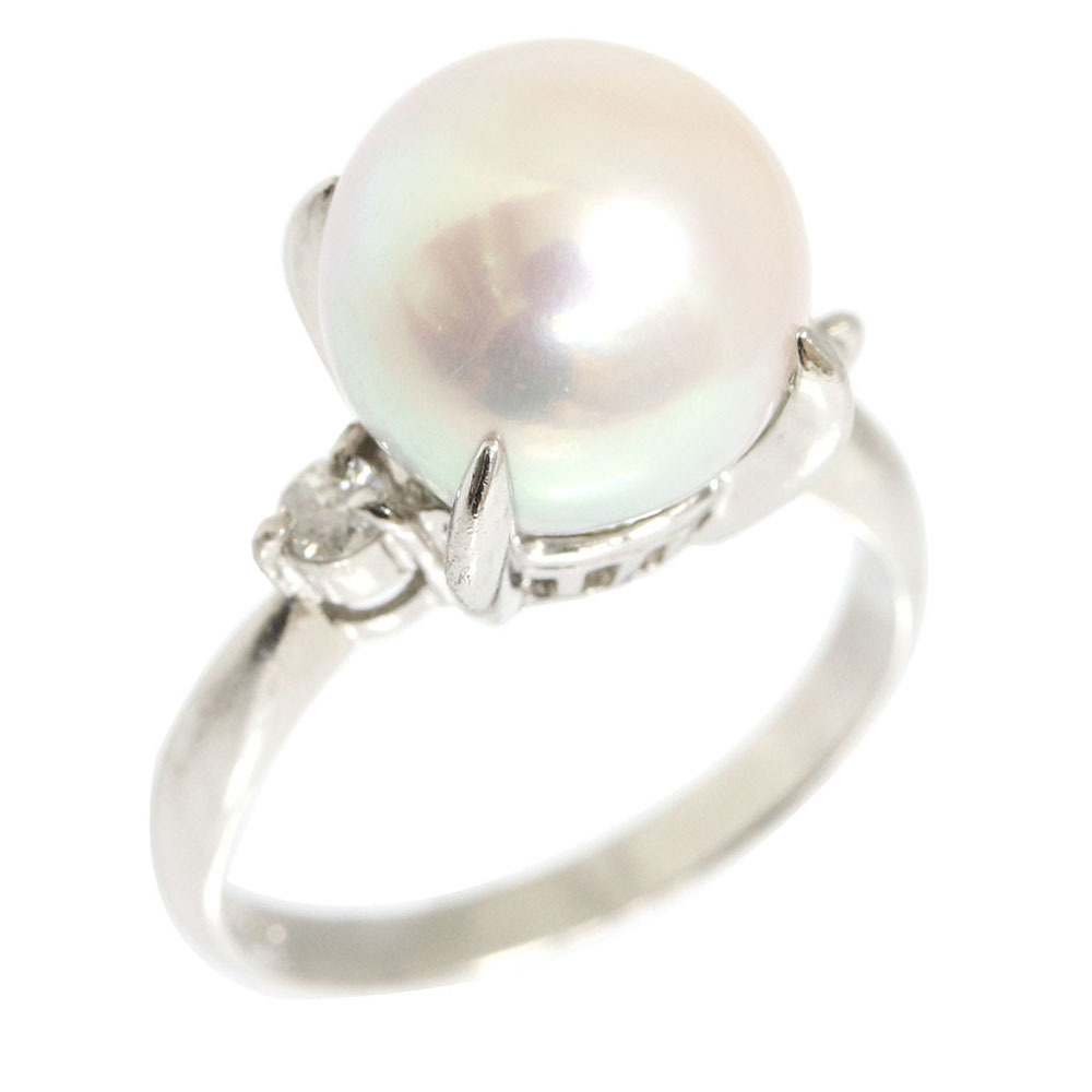 新品本物  パール ダイヤモンド Diamond Pearl 指輪 真珠 中古 13号 Pt850 D0.15ct 10.5mm リング 白蝶（しろちょう）真珠