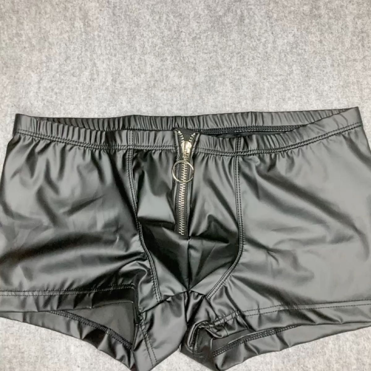 【MJocks】ローライズ ボクサーパンツ ブラック ジッパー チャック付き ポケット フェイクレザー テカテカ素材 Lサイズ