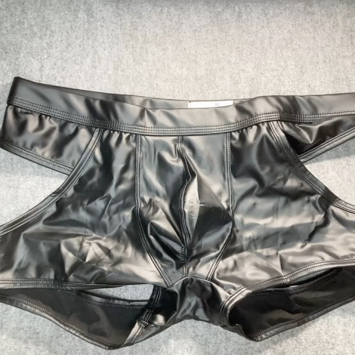【MJocks】ジョックストラップ ローライズボクサー ブラック フェイクレザー 合皮 テカテカ素材 メンズ XLサイズ 大きめ
