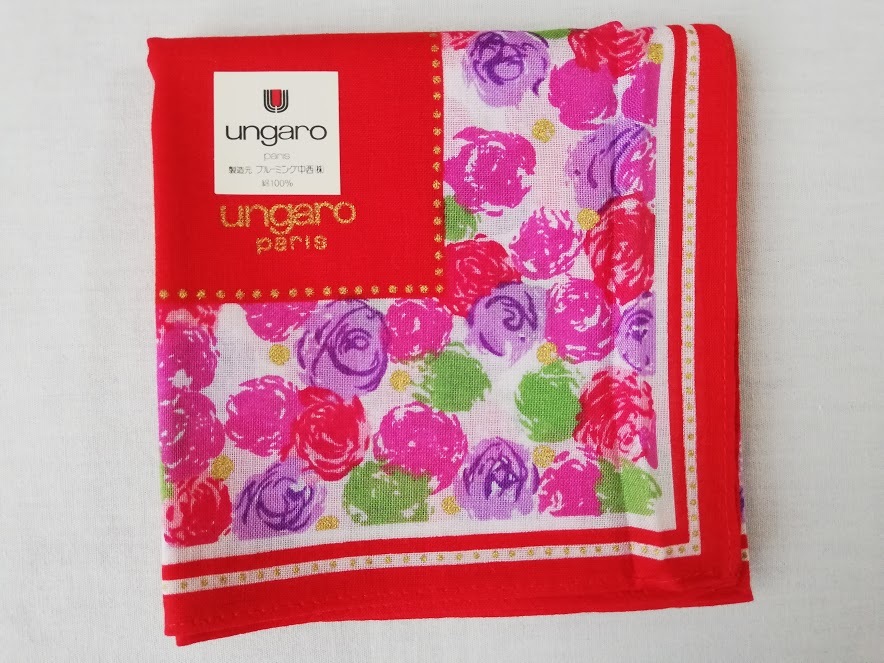 【正規品】ungaro / ウンガロ ハンカチ レッド 花柄 dyh-3370_画像1