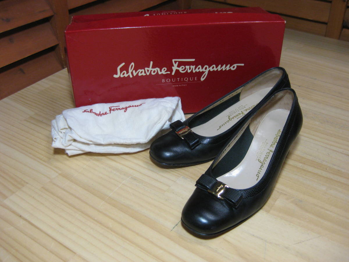 Y送料無料Y△290【Salvatore Ferragamo サルヴァトーレフェラガモ】BABY パンプス 箱付 ブラック SIZE 4 1/2