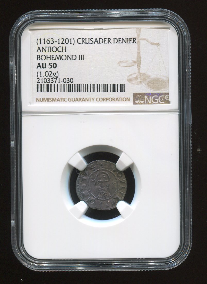 十字軍国家　アンティオキア公国　DENIER銀貨　1163-1201年　NGC AU50_画像1
