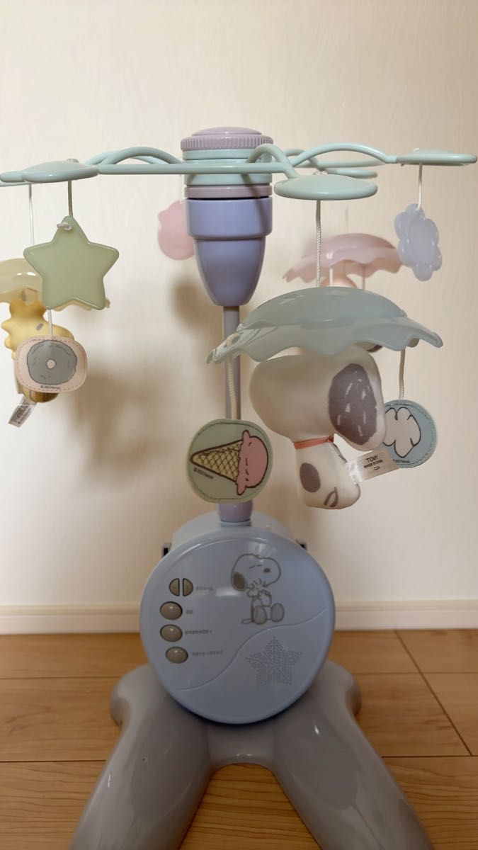 【美品】メリー くすみカラー プレミアム スヌーピー ベッドメリー 赤ちゃん 床置き 新生児 0歳