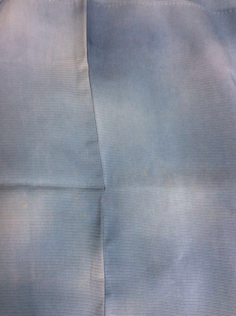 QM2905 和装 着物 絹素材 夏用 大丸別誹 透け感 青色_背中帯部分や肩脇部分汚れあり