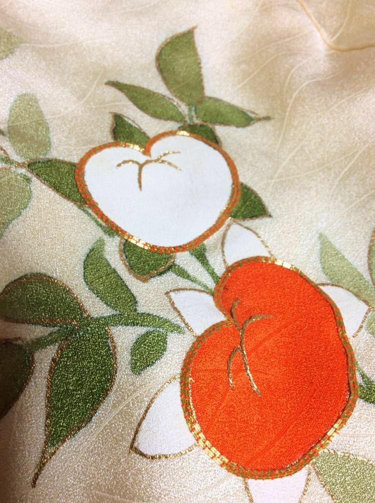 QM2906 和装 着物 絹素材 クリーム色 橘の図 付け下げ_画像7