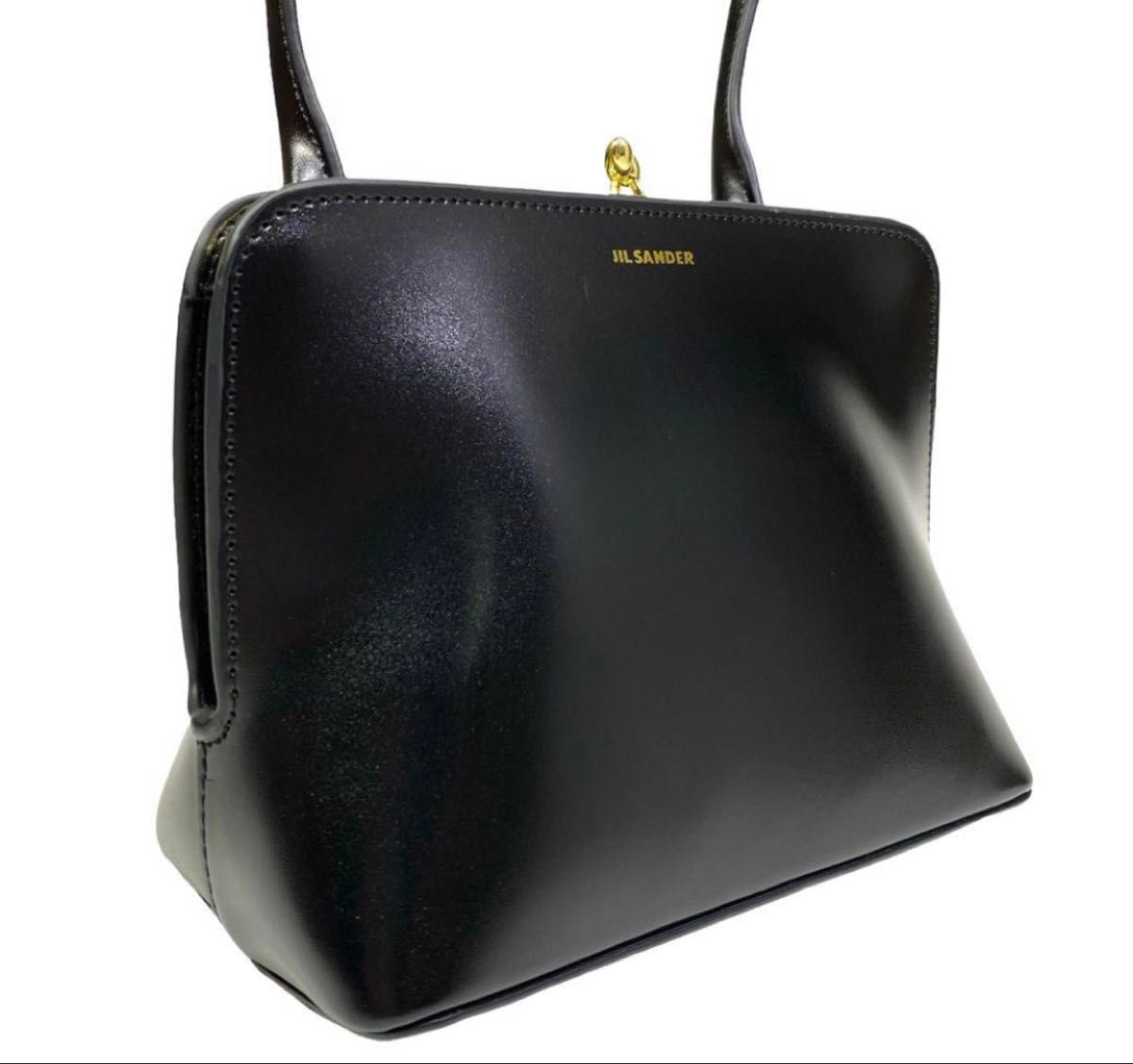 【JilSander】ジルサンダー がま口 メタル レザー ハンドバッグ JIL SANDER ジルサンダー ハンドバッグ がま口 ブラック レザー