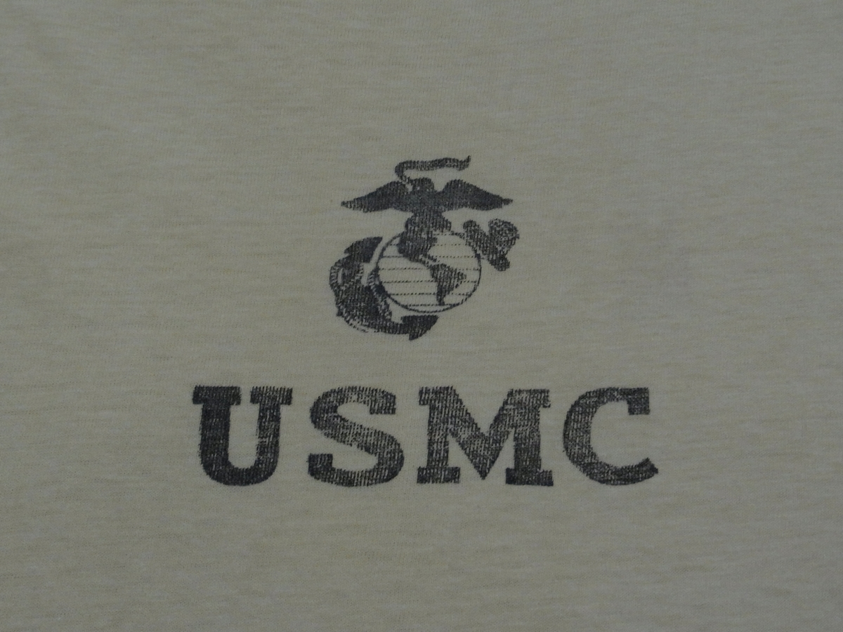 ☆ 60s70s ビンテージ USMC ロゴ Tシャツ イエロー ☆USA古着 ミリタリー スタンプ ステンシル 2トーン 米軍 海兵隊 ARMY NAVY USAF USMA_画像6