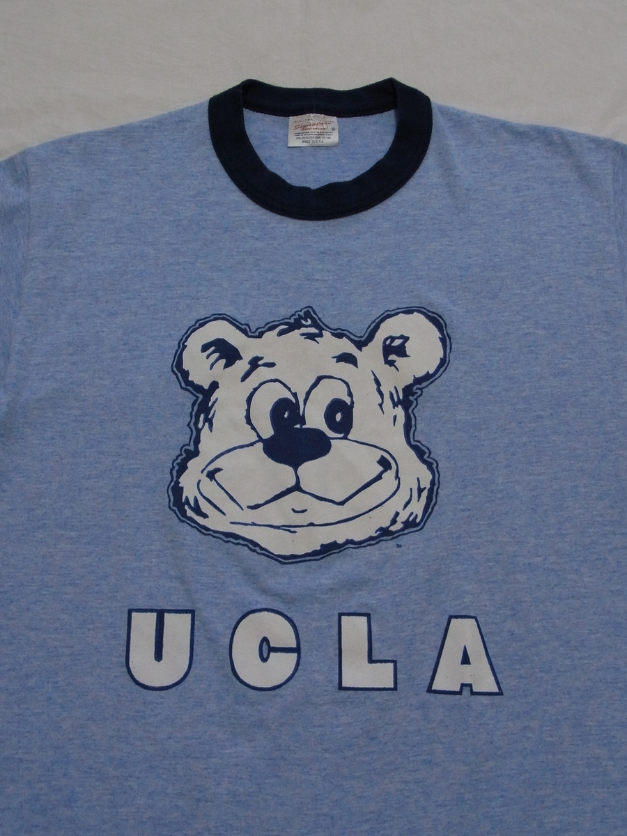 ☆ 80s90s USA製 ビンテージ UCLA BRUINS ロゴ リンガー Tシャツ sizeM 青 ☆古着 Bruin Bear ブルーインベア カリフォルニア大学 OLD 70s_画像2