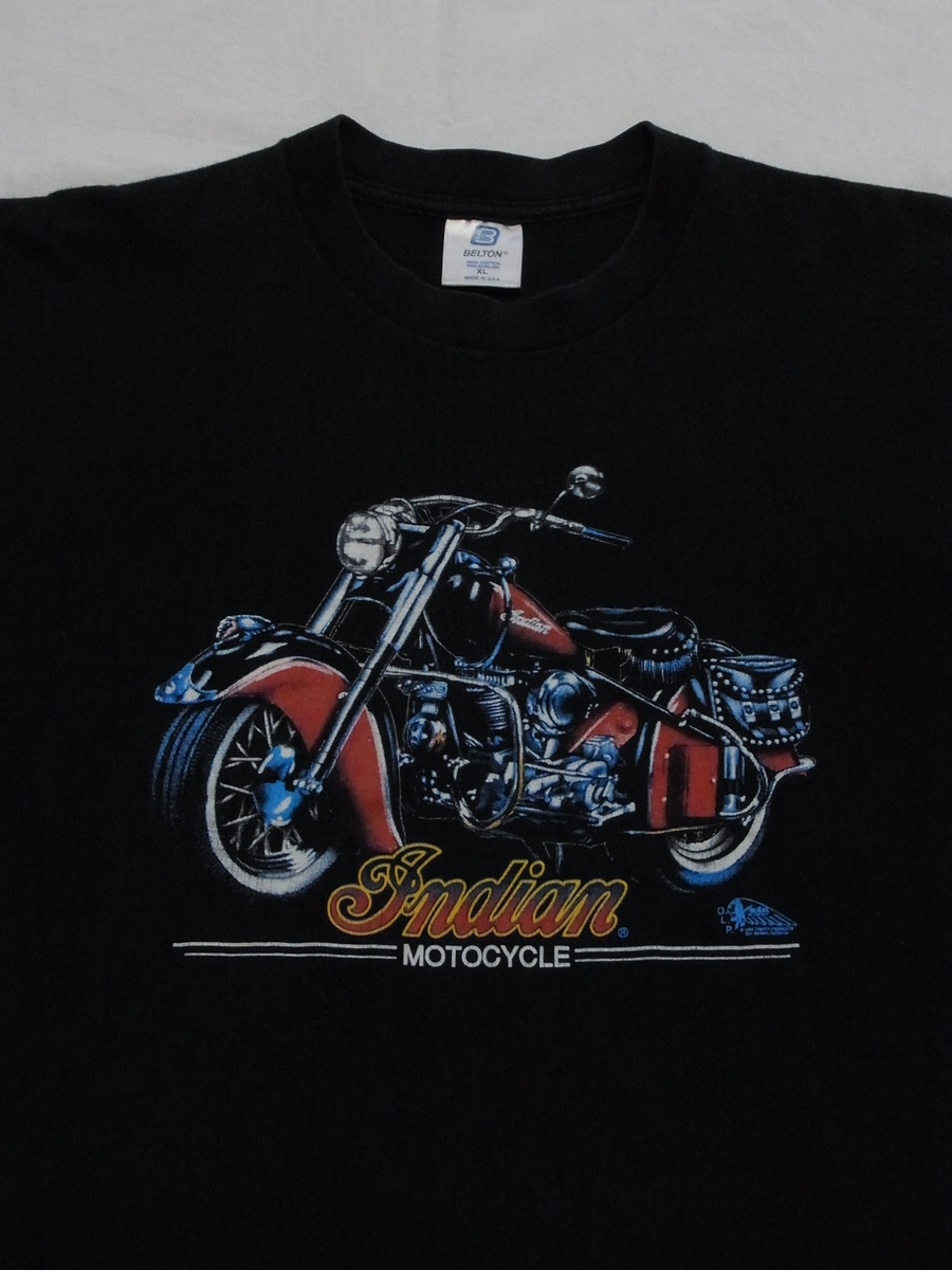 ☆ 80s90s USA製 ビンテージ Indian Motocycle インディアン モーターサイクル Tシャツ sizeXL 黒 ☆古着 OLD 3D EMBLEM Harley-Davidson_画像2