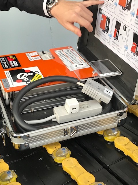  forklift for disaster for electric power conversion vessel ( Sagamihara city Trial system winning! at the time of disaster forklift. battery from smartphone .PC. charge is possible!)