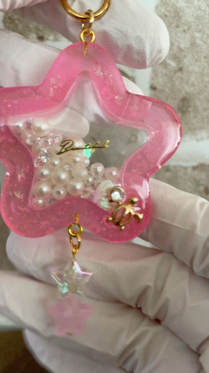 シェイカー シャカシャカキーホルダー レジンキーホルダー 星 海 ピンク