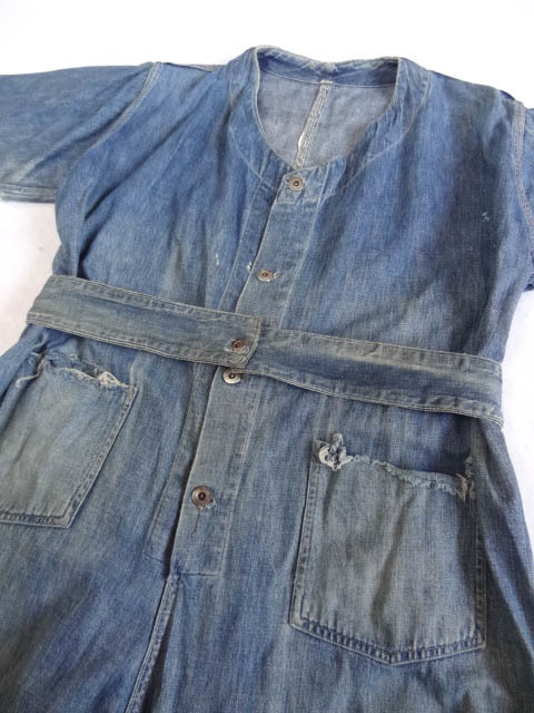  Vintage rare 30S 40S indigo Denim no color all-in-one coveralls Jump suit after opening and closing design color .. vertical re Hour k