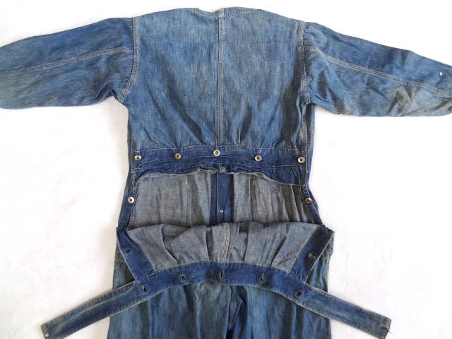  Vintage rare 30S 40S indigo Denim no color all-in-one coveralls Jump suit after opening and closing design color .. vertical re Hour k