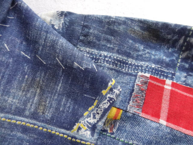 ビンテージ LEVIS リーバイス 希少 珍品 70S ビッグE デニム パッチワーク だまし絵 プリント コットン シャツ サドルマン タグ レア 総柄_画像7
