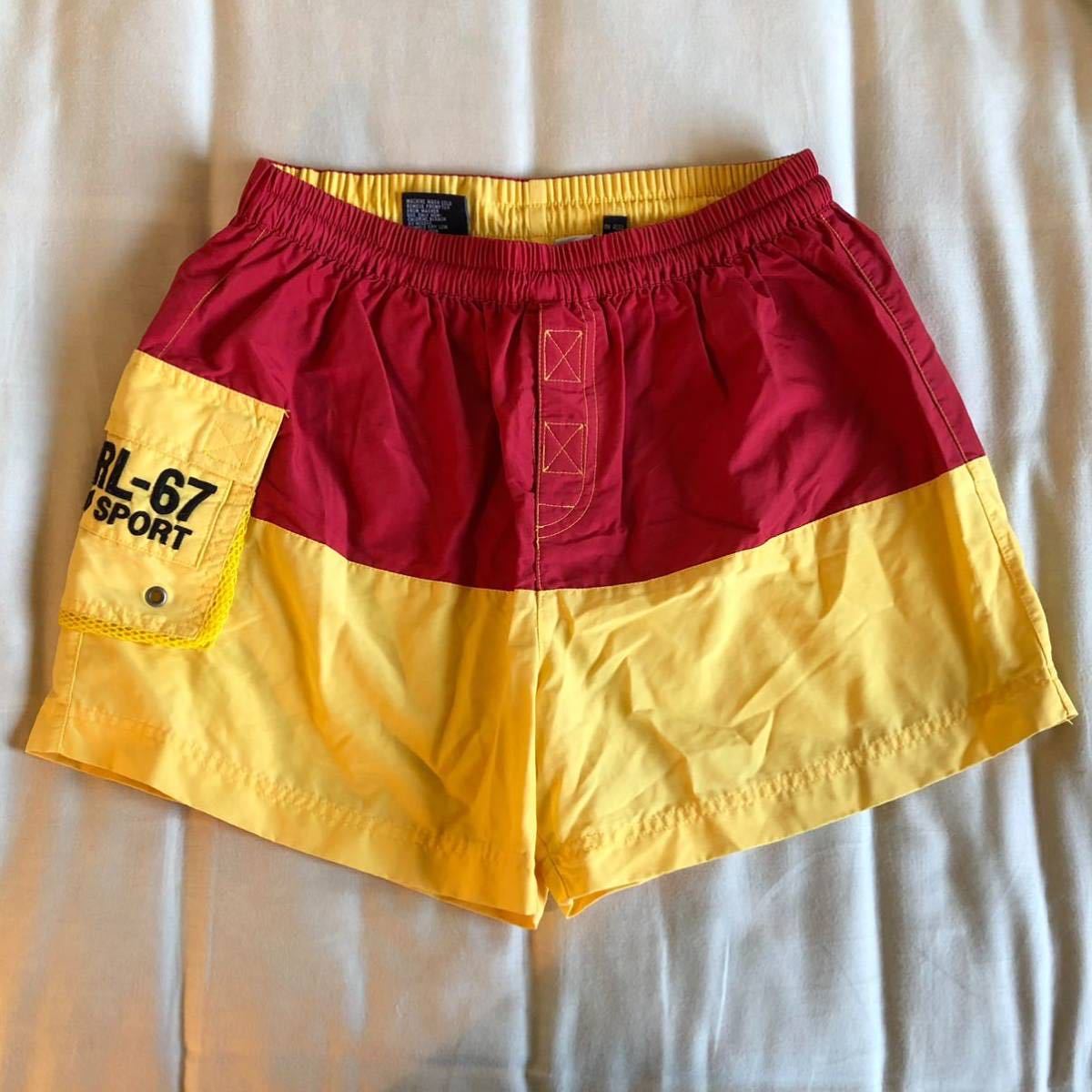 POLO SPORT RALPH LAUREN swim shorts スイムショーツ red yellow レッド イエロー rrl country sport 1992 1993 stadium wing snow beach_画像1