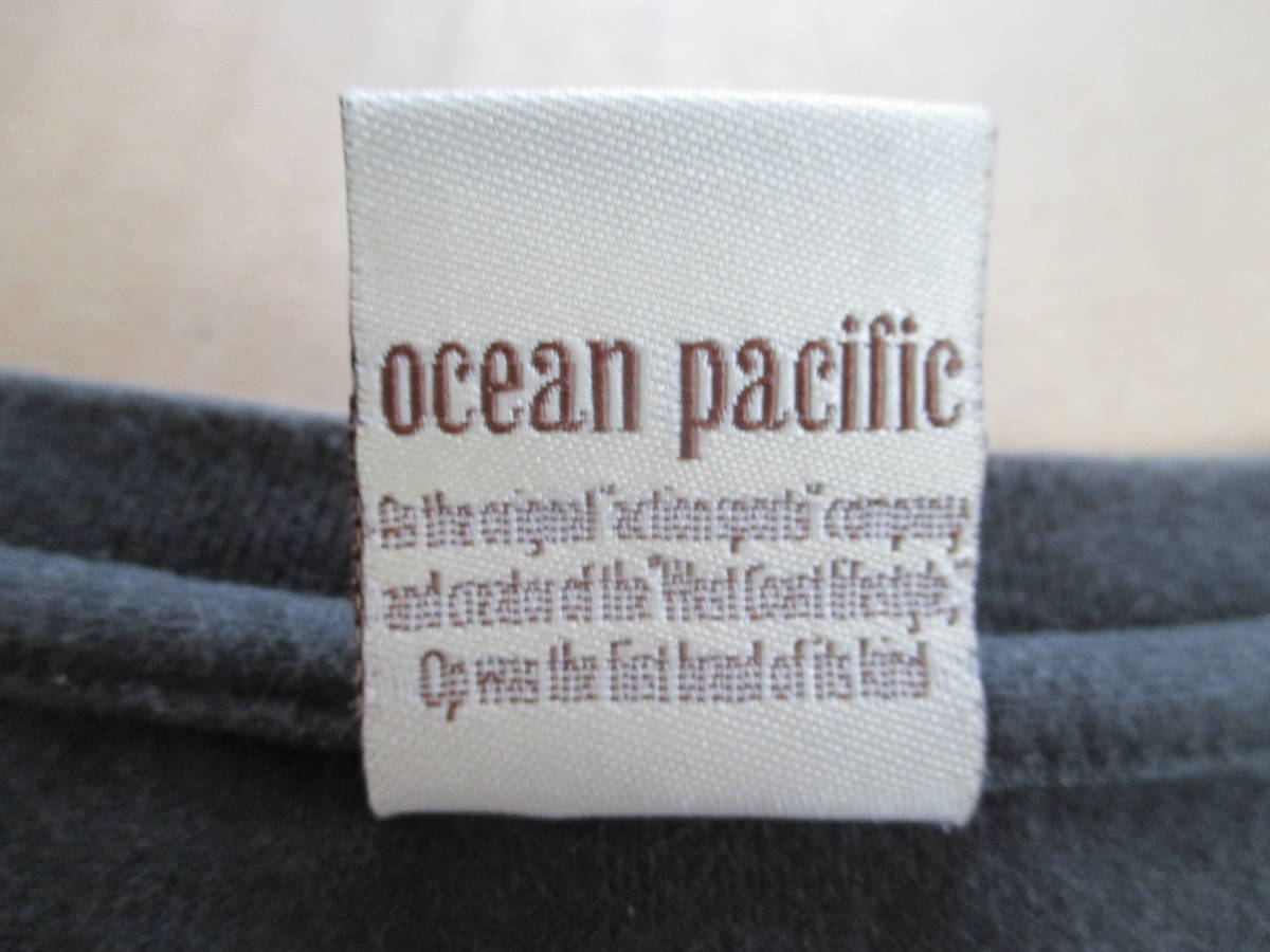 送料180円 OCEAN PACIFIC レディース 半袖 ロゴ プリント Tシャツ 黒 M 身幅43cm オーシャンパシフィック サーフ OP カットソー_タグ