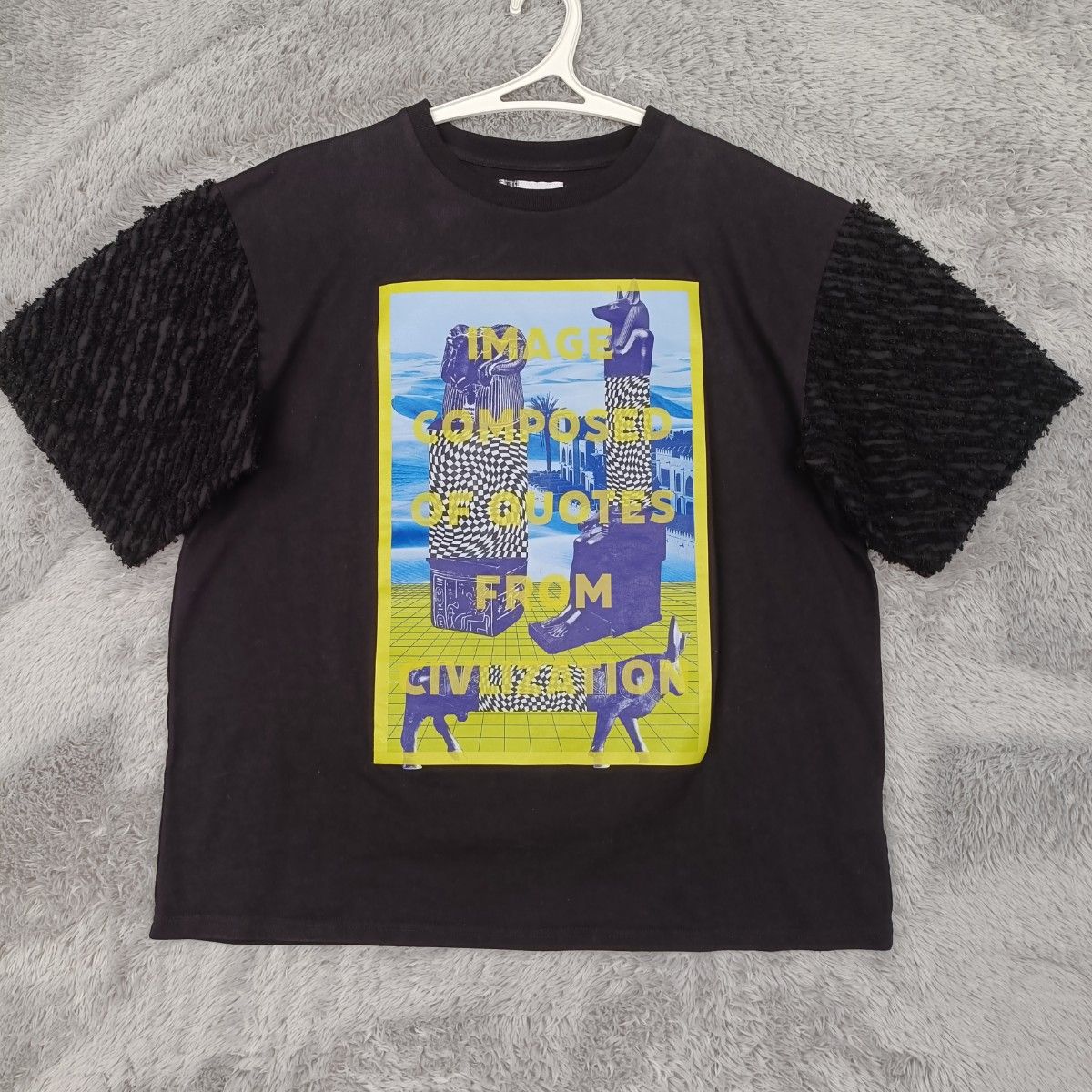 ROSE BUD ローズバッド 切替え デザイン Tシャツ ROSE BUD ローズバッド Tシャツ 切替 ボリュームスリーブ 黒色