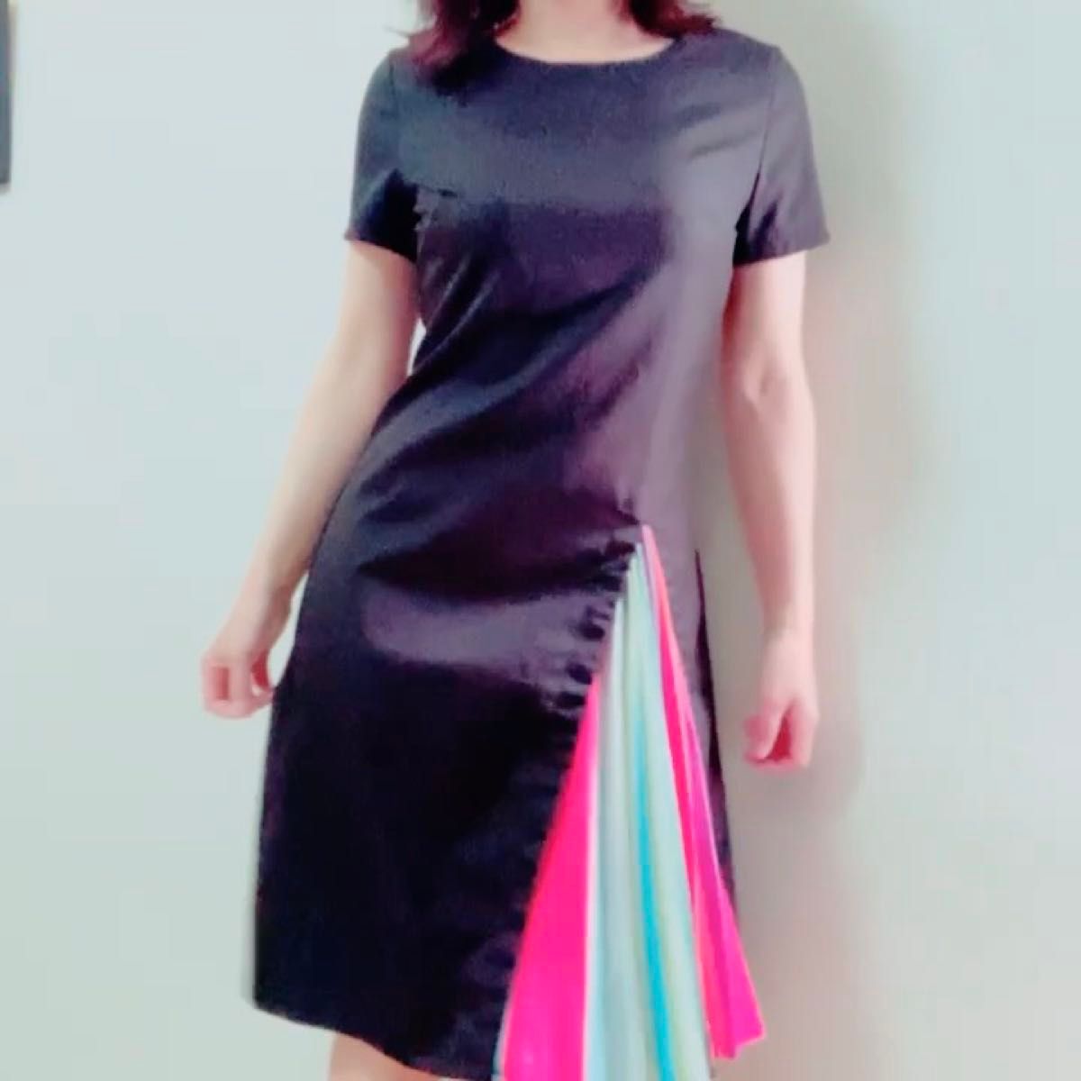 レインボー★プリーツ ワンピース 黒