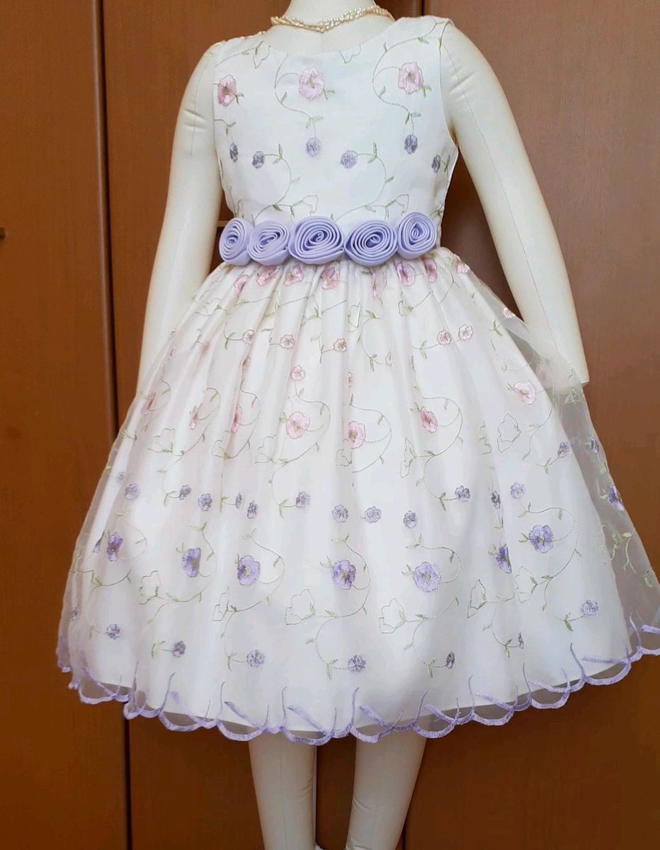 花刺繍ドレス 120 ラベンダー★プリンセス キッズ フォーマル ワンピース