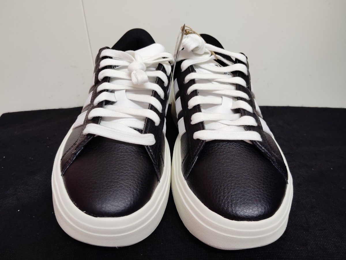 ホワイト/ブラック 厚底スニーカー 新品25cmアディダスadidasレディース厚底スニーカーグランド