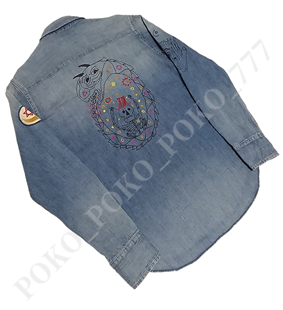  prompt decision free shipping regular price 39,600 jpy beautiful used Hysteric Glamour × GINSBERG USED processing remake long sleeve Denim shirt have been cleaned R-B36