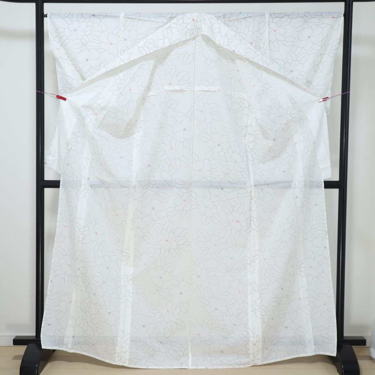 未着用【洗える夏着物】刺子風の椿模様◆小紋