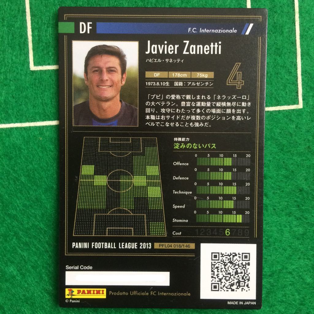 168)Panini Football League FC Internazionale 4 Javier Zanetti - bi L saneti Intel Panini Football League 