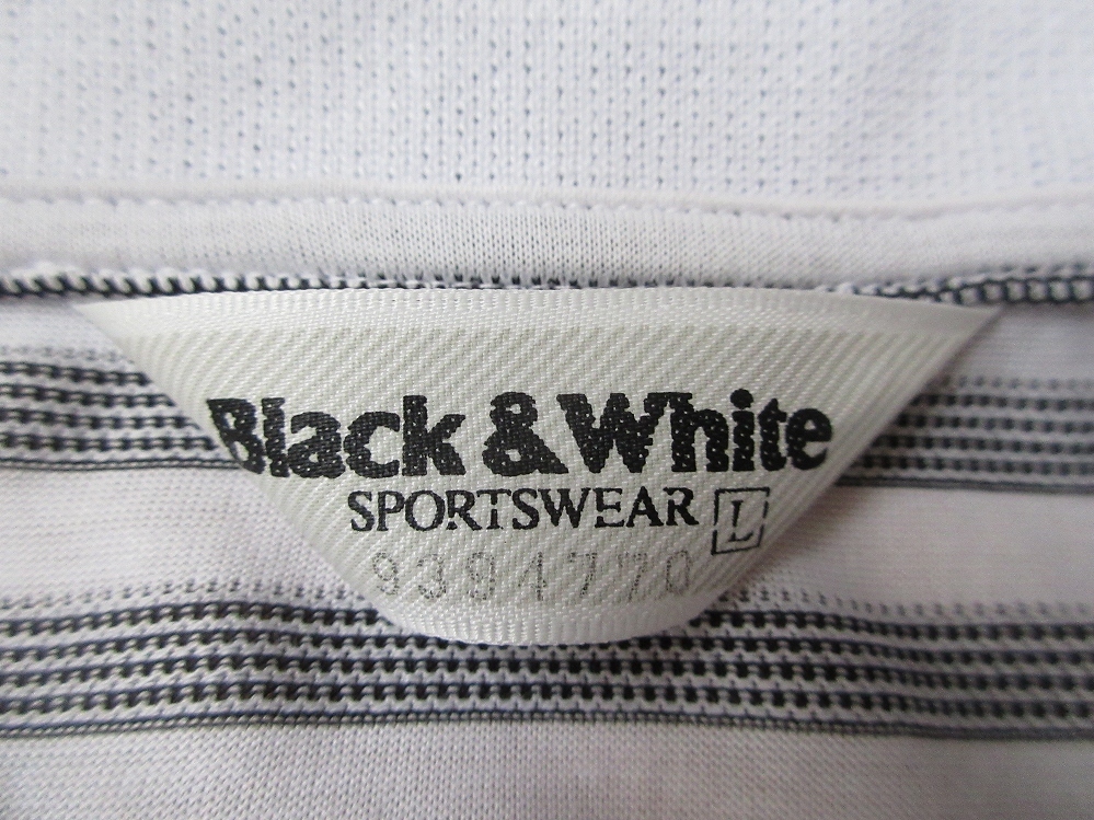  made in Japan black & white border pattern one Point embroidery polo-shirt with short sleeves L white black Black&White Golf Scottish terrier MADE IN JAPAN dog 