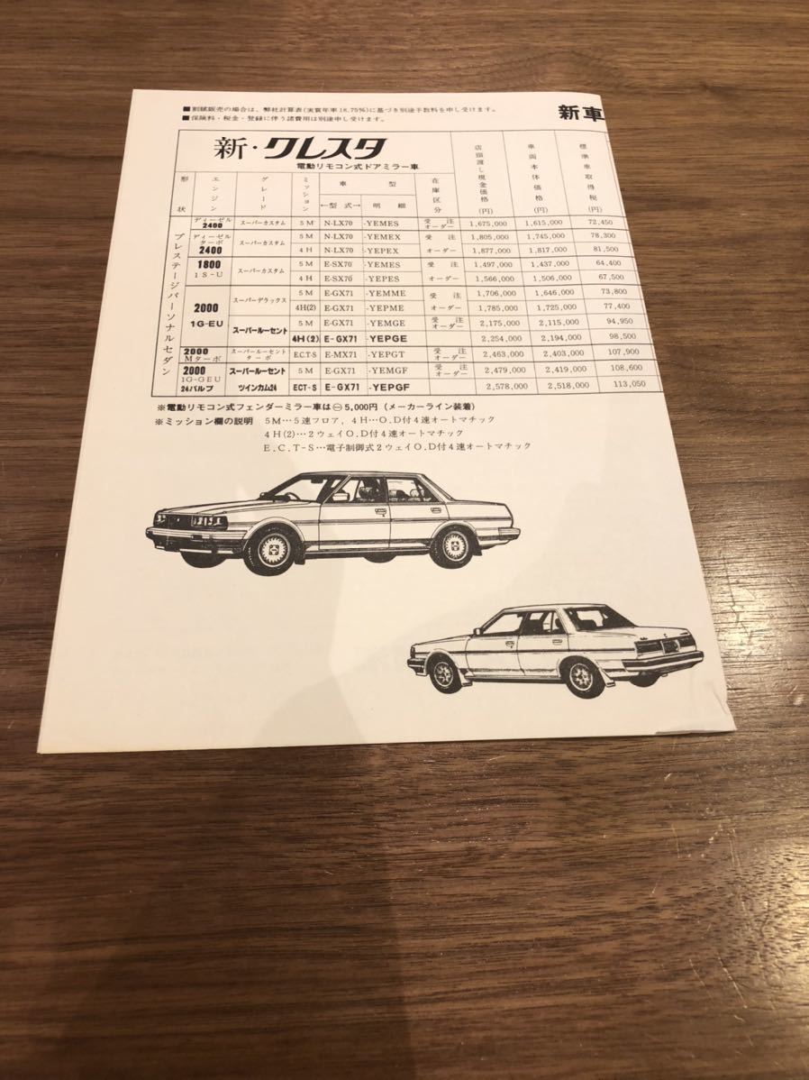 ヤフオク 旧車 カタログ トヨタ クレスタ Toyota Cresta