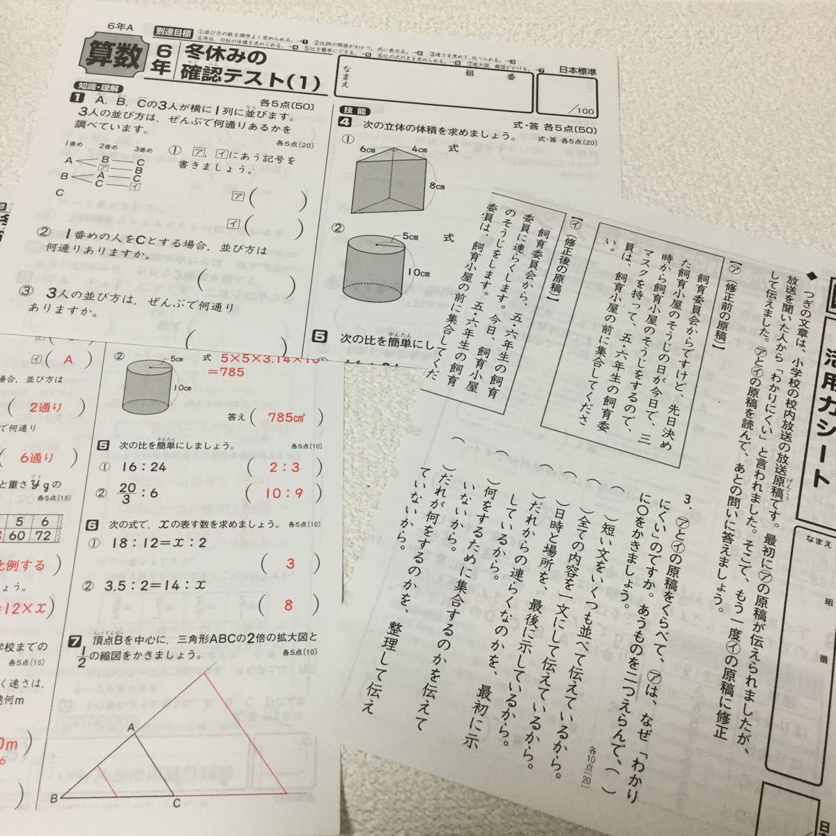 30-46 家庭学習用に！ 6年生 六年生 冬のスキルアップ テスト 勉強 問題集 ドリル 漢字 こくご 国語 さんすう 算数 テキスト 学習 子供 _画像3