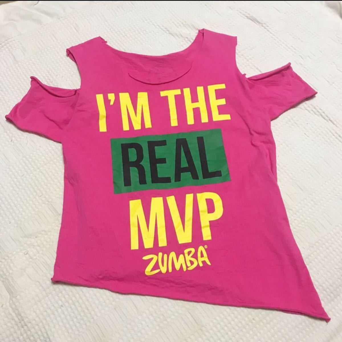 ZUMBA 半袖Tシャツ 肩出し ピンク　ズンバ  X Sサイズ〜Sサイズ