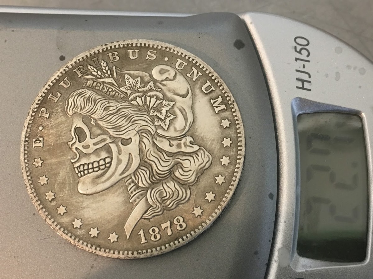 モルガン 硬貨 コイン 1ドル銀貨 レプリカ エングレービング 1878年 スカル 彫刻 彫金 バイカー インディアン ウエスタン マーカー お守り