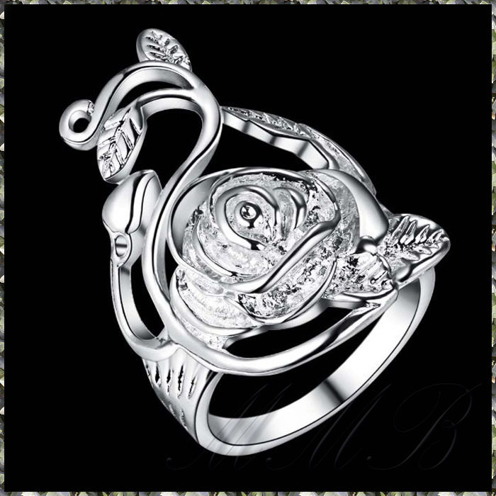[RING] 925 Sterling Silver Plated Luxury Beautiful Rose HUGE rose роза ( роза ) кольцо 18 номер [ бесплатная доставка ]