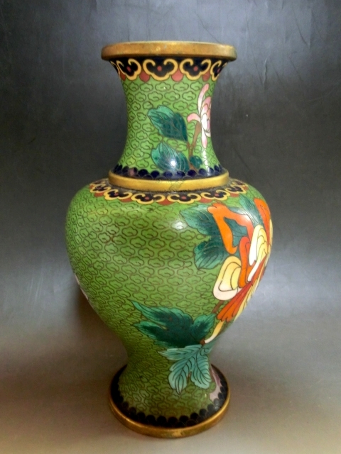 花瓶□古七宝 中国美術 花器 花鳥紋 緑 花器 花生け 古玩 唐物 中国 古 
