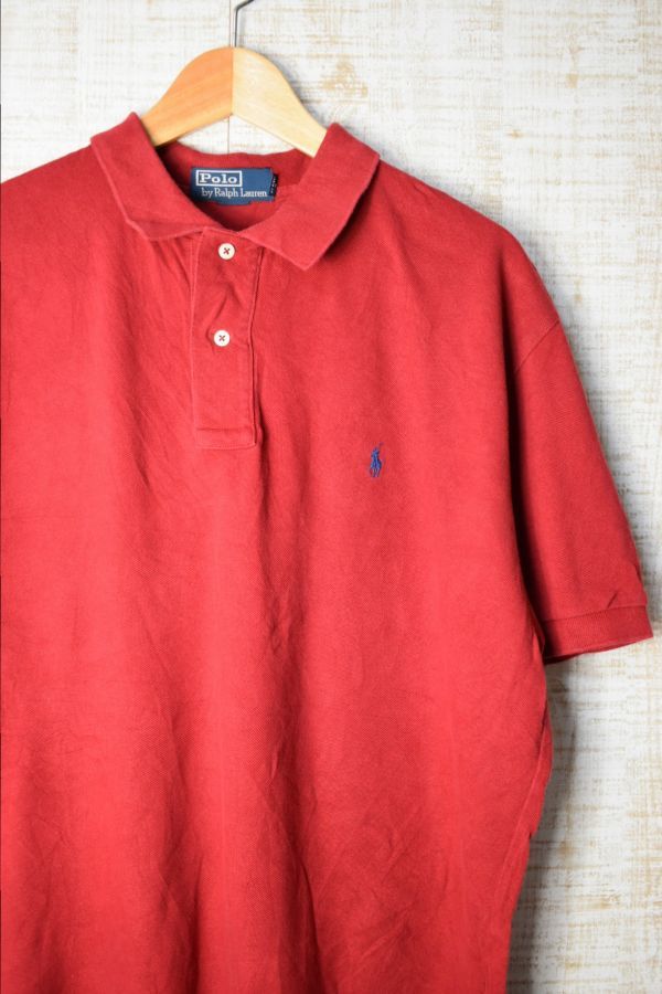 ☆US古着 POLO Ralph Lauren ラルフローレン ポロシャツ ポニーロゴ エンジ【L】鹿の子　　　　　◆2461◆_画像1