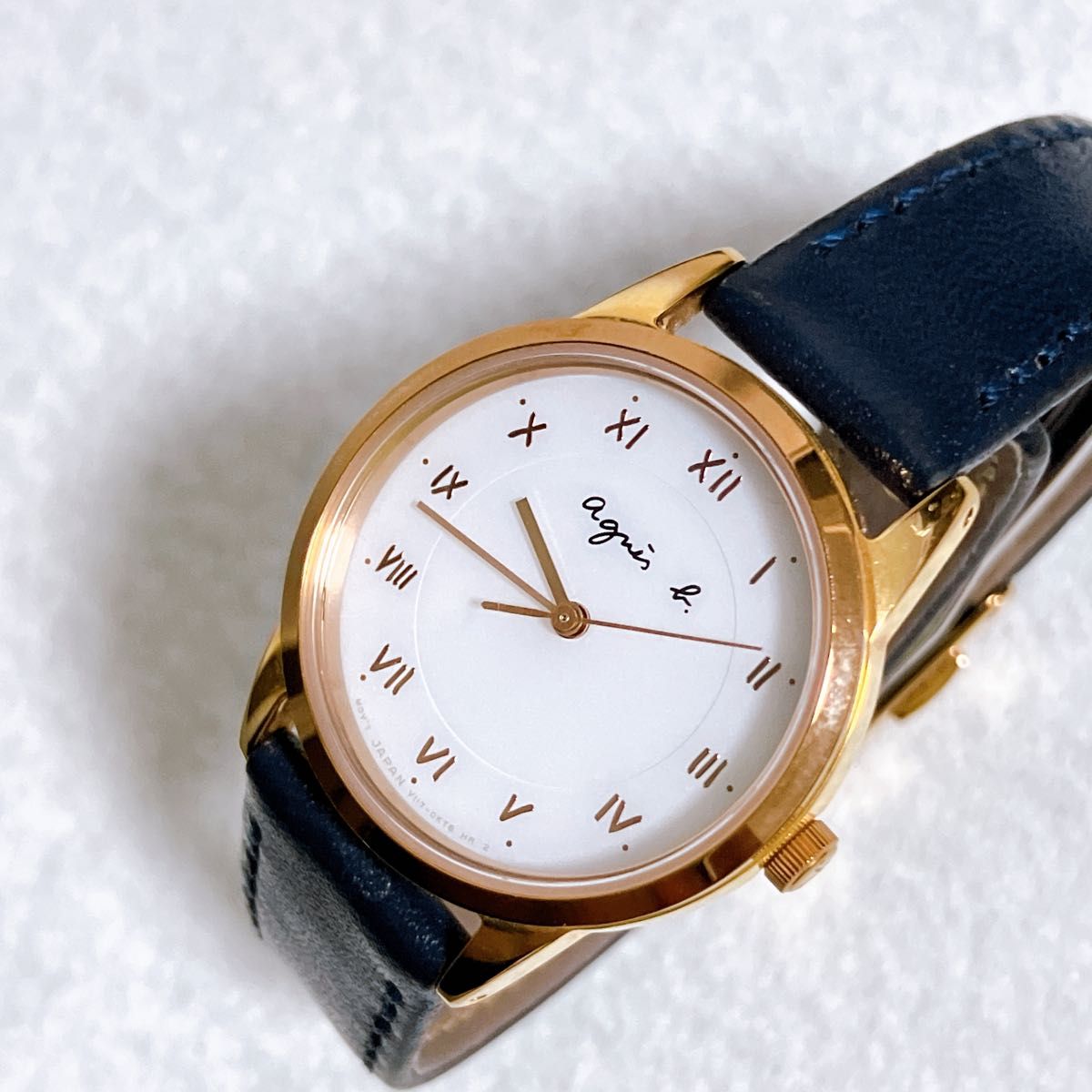 【美品】agnès b. ネイビー レザー 時計ソーラー 美品agnes bアニエスベー マルチェロ ソーラー腕時計 ネイビー