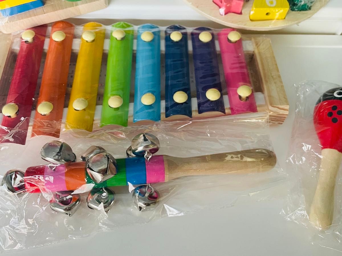新品 木のおもちゃ 木製知育玩具 楽器 赤ちゃん 9個セット 新品 木のおもちゃ 木製知育玩具 楽器 赤ちゃん 9個セット