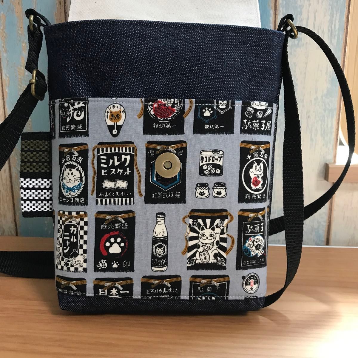 738 帆布　グレー色　前掛け　酒屋　昭和レトロ　ハンドメイド　スマホポーチ
